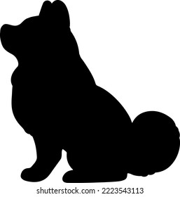 Simple and adorable Silhouette of Akita Dog sitting in side view