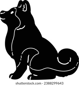 Simple and adorable Silhouette of Akita Dog sitting in side view with details