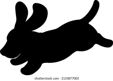 Simple and adorable silhouette of Basset Hound jumping