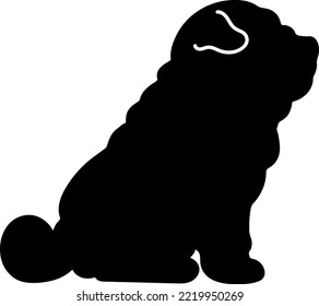 Simple and adorable Silhouette of Shar-Pei Dog sitting in side view