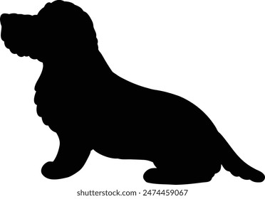 Simple and adorable silhouette of Wire Haired Dachshund sitting in side view