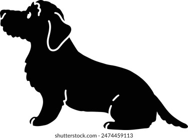 Simple and adorable silhouette of Wire Haired Dachshund sitting in side view