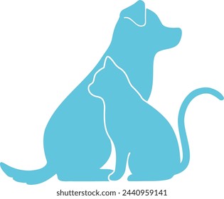 Simple and adorable silhouettes of a dog and a cat in side view mixed logo