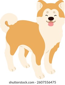 Simple and adorable smiling Akita Dog illustration standing 