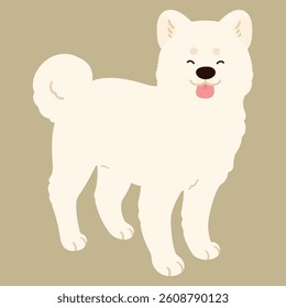 Simple and adorable smiling white Akita Dog illustration standing 