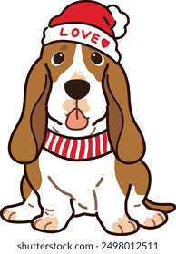 Simple and adorable Valentine's Day illustration of Basset Hound outlined