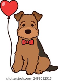 Simple and adorable Valentine's Day illustration of Welsh Terrier outlined