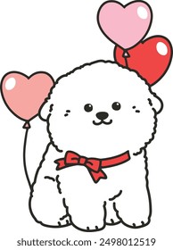 Simple and adorable Valentine's Day illustration of Bichon Frise outlined