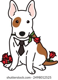 Simple and adorable Valentine's Day illustration of Bull Terrier outlined