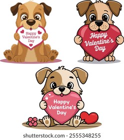 Simple and adorable Valentine's Day illustrations of Dog vector