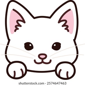 Simple and adorable White Cat front face with paws