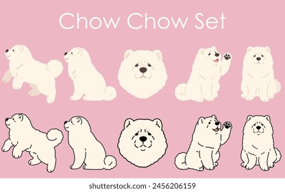 Simple y adorable conjunto de ilustraciones de Chow Chow blanco