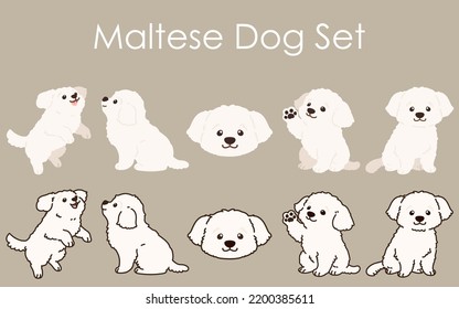 Simple and adorable white Maltese dog illustrations set - Shutterstock ID 2200385611