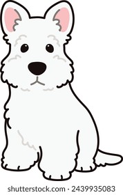Simple and adorable white Scottish Terrier illustration sitting in front view