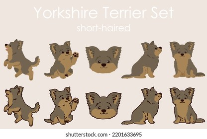 Simple and adorable Yorkshire Terrier illustrations set