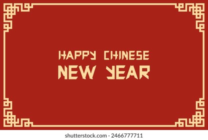 Simple aesthetic vector horizontal banner with greeting text and traditional Chinese ornament. Red holiday background with golden Asian ornate and copy space. Template for poster, postcard Frame.