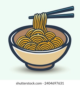 Simple Aesthetic Vector of Noodles in a Bowl, Art Illustration for Product Logos, Food Logos and Icons for Various Purposes