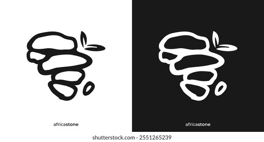 Simple Africa Balance Logo Design. Pile of Rocks Resembling a Map of Africa. Natural Wellness Stone Stack Logo Design Template.