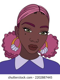 Einfache Afrikanische Schwarze Frau Vektorgrafik Afro Mädchen rosa Frisur Vektorgrafik