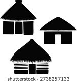 Simple african huts with thatched roofs in traditional village setting