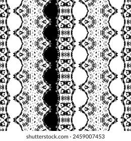 Simple African Pattern. Ethnic Wavy Art Batik. Black Colour Dark Scribble Textile. Tribal Ink Doodle Batik. Black Color Ethnic Line Vector. Seamless Design Art Pattern. Seamless Ink Native Repeat