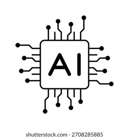 Icono simple de la IA aislado en el fondo blanco, que representa la inteligencia artificial, la tecnología digital, el aprendizaje automático, la automatización y la innovación tecnológica moderna.