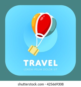 Simple air balloon logo. Air travel sign. Vacation symbol. Vector illustration.