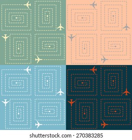 Simple Aircraft Pattern, vector seamless background, aviation backgroud pattern, airplane and radar pattern