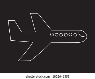 einfaches Flugzeug, gezeichnet auf Schwarz, Vektorgrafik