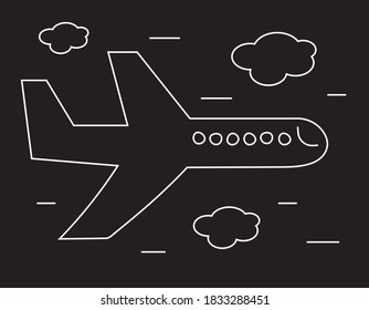 simple airplane drawn on blackboard, vector illustration