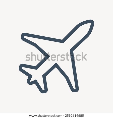 Simple airplane icon in dark blue on a light background. Airplane icon represents travel, aviation, and flight. Minimalist airplane design for aviation themes. Isolated vector illustration.