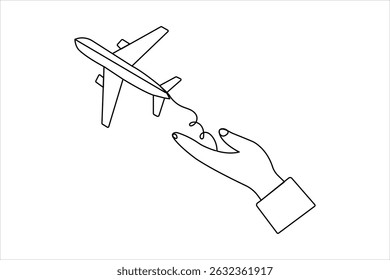 Simple airplane icon drawn in single line