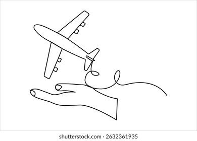 Simple airplane icon drawn in single line