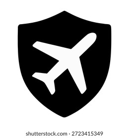 Un simple icono de avión encerrado en forma de escudo.