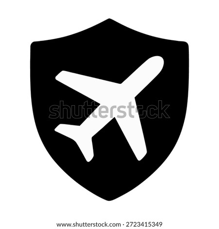 A simple airplane icon enclosed in a shield shape.