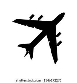 
Simple airplane icon. Plane, black and white shape silhouette.