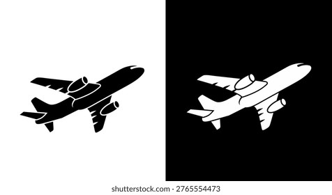 Simple Airplane Icon Set Taking Off Black and White Vector Graphic Design