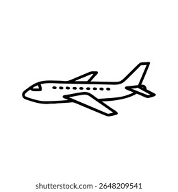 Icono de línea de avión simple que representa el vuelo y el viaje aéreo.