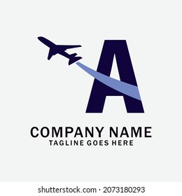 Simple airplane logo with Letter A. Travel and delivery service logo icon. Vector illustration template design
