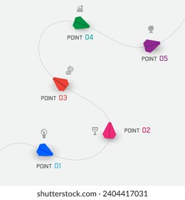 Simple airplane moving follow stroke line journey step timeline for presentation or report information, business progress option concept, copy space for text