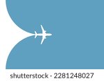 Simple airplane travel opens the background behind itself. Plane journey, romantic travel, tours, cruises, airport advertising, trip abroad on vacation, and plane routes vector illustration banner
