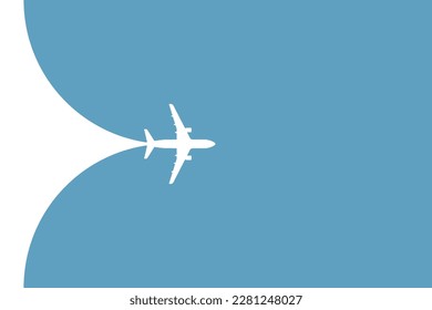 Simple airplane travel opens the background behind itself. Plane journey, romantic travel, tours, cruises, airport advertising, trip abroad on vacation, and plane routes vector illustration banner