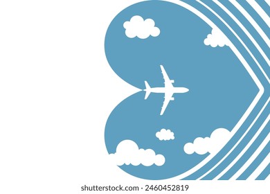 Un simple viaje en avión abre el fondo detrás de sí mismo. Viaje en avión, viajes románticos, tours, cruceros, publicidad en el aeropuerto, viaje al extranjero en vacaciones, y rutas de avión Anuncio de Ilustración vectorial