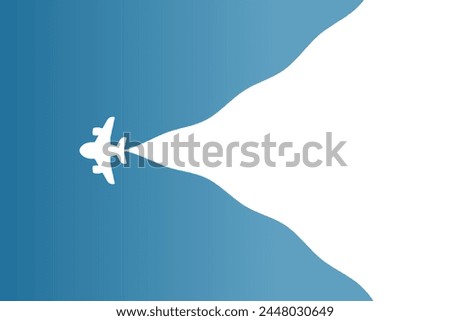 Simple airplane travel opens the background behind itself. Plane journey, romantic travel, tours, cruises, airport advertising, trip abroad on vacation, and plane routes vector illustration banner