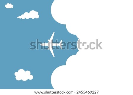 Simple airplane travel opens the background behind itself. Plane journey, romantic travel, tours, cruises, airport advertising, trip abroad on vacation, and plane routes vector illustration banner