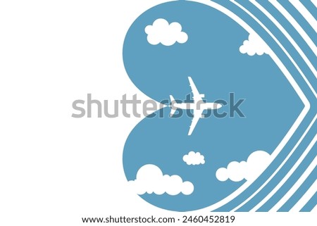 Simple airplane travel opens the background behind itself. Plane journey, romantic travel, tours, cruises, airport advertising, trip abroad on vacation, and plane routes vector illustration banner