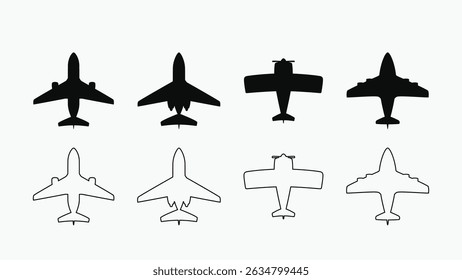 simple airplanes icons in set on white