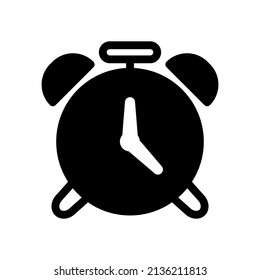 Simple alarm clock icon design, vector illustration with glyph style, best used for banner or web application