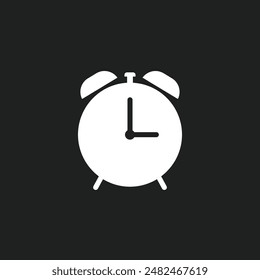 Simple alarm clock icon on black background.