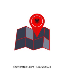 Simple Albanian map pin isolated with a country flag